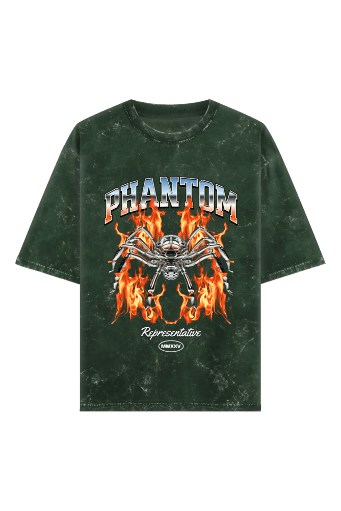 Phantom Unisex Acid Wash Oversized Tee - Olive Green - Sewra