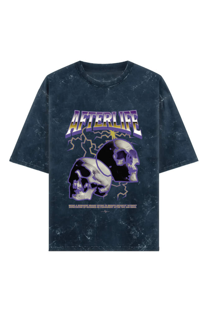 Afterlife Unisex Acid Wash Oversized Tee - Navy Blue - Sewra
