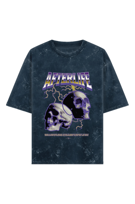 Afterlife Unisex Acid Wash Oversized Tee - Navy Blue - Sewra