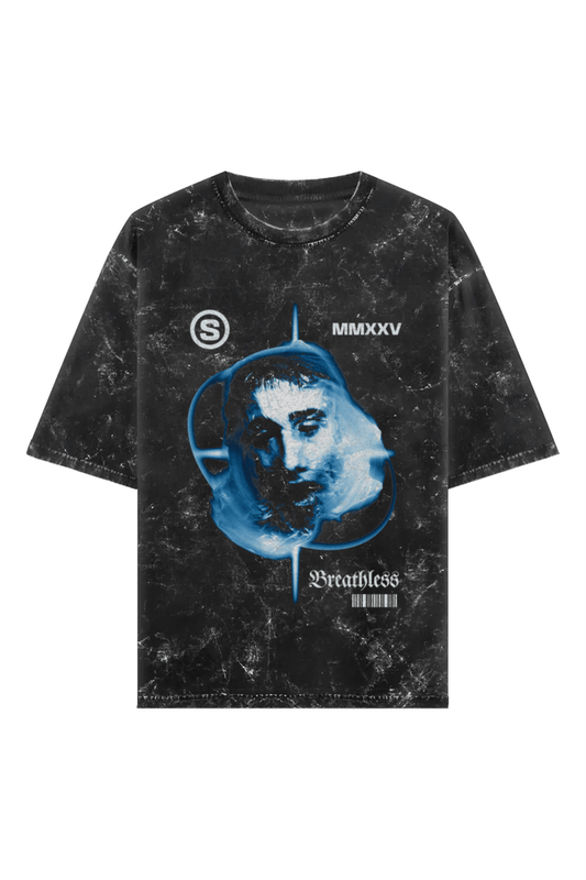 Breathless Unisex Acid Wash Oversized Tee - Black - Sewra