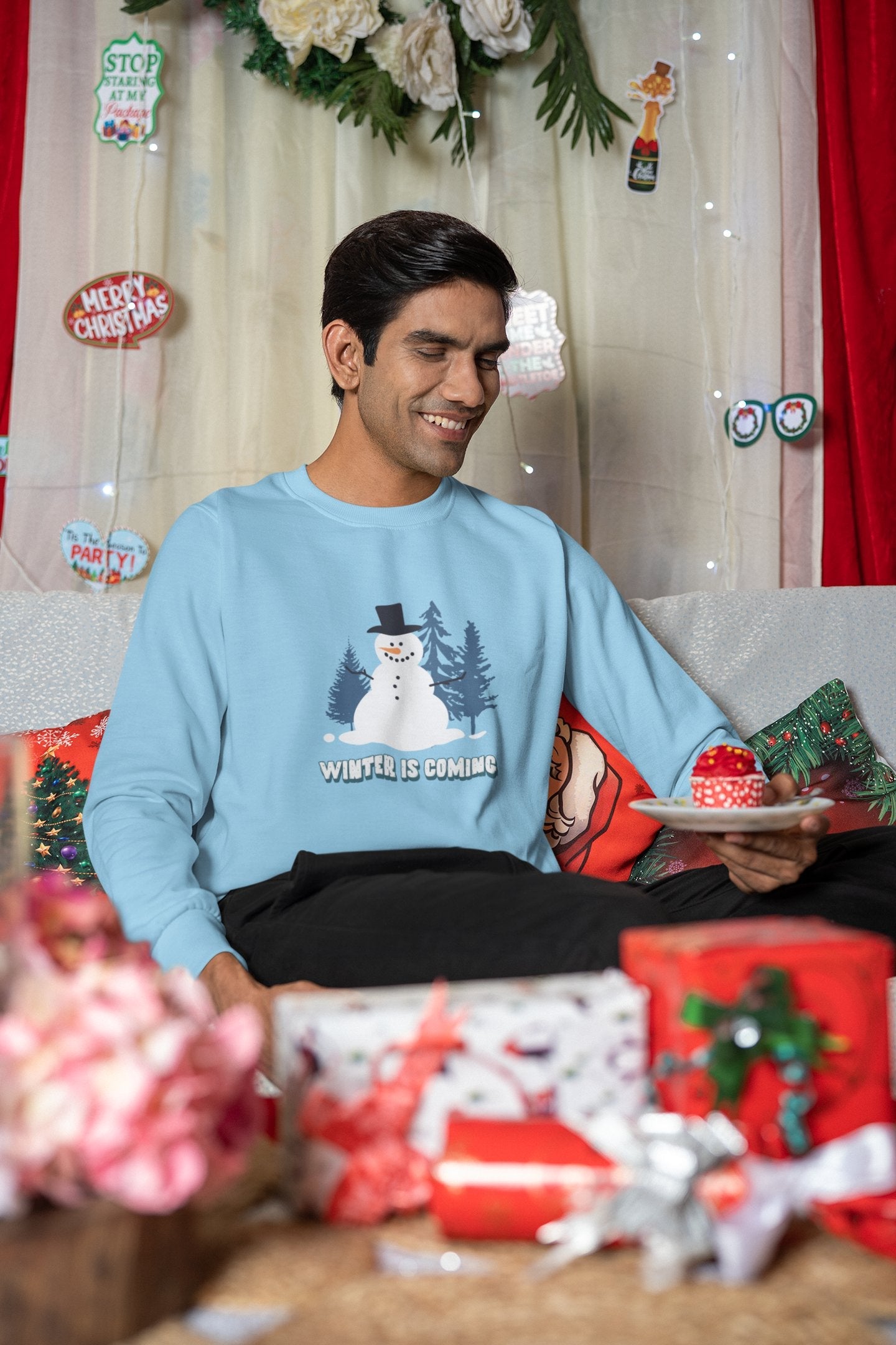Christmas Sweatshirt for Men - Baby Blue - Sewra