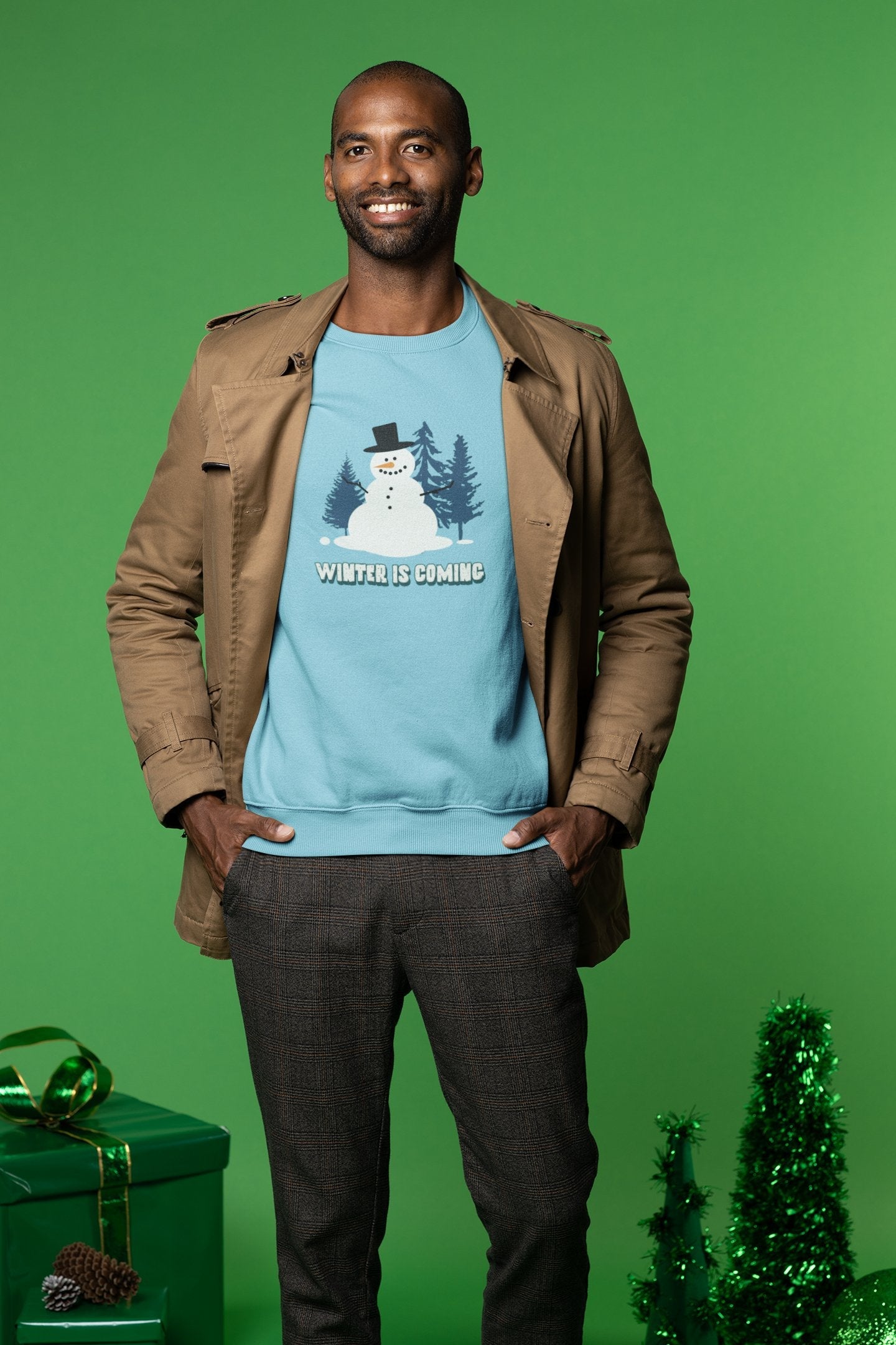 Christmas Sweatshirt for Men - Baby Blue - Sewra
