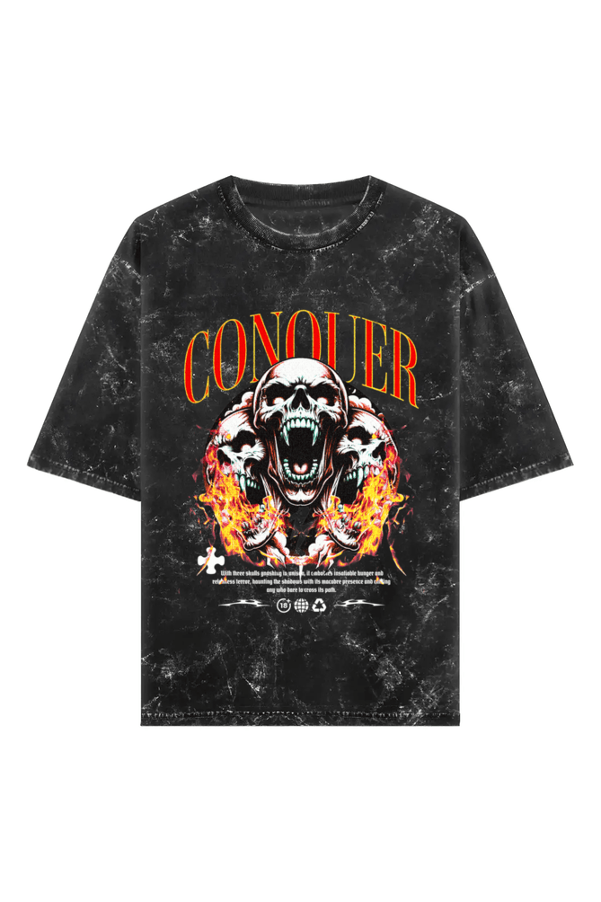 Conquer Unisex Acid Wash Oversized Tee - Black - Sewra