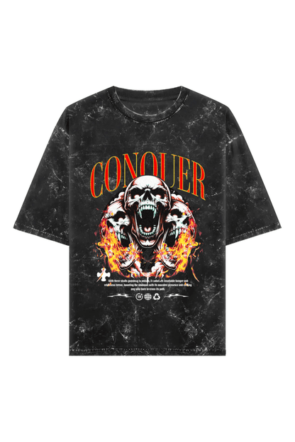 Conquer Unisex Acid Wash Oversized Tee - Black - Sewra