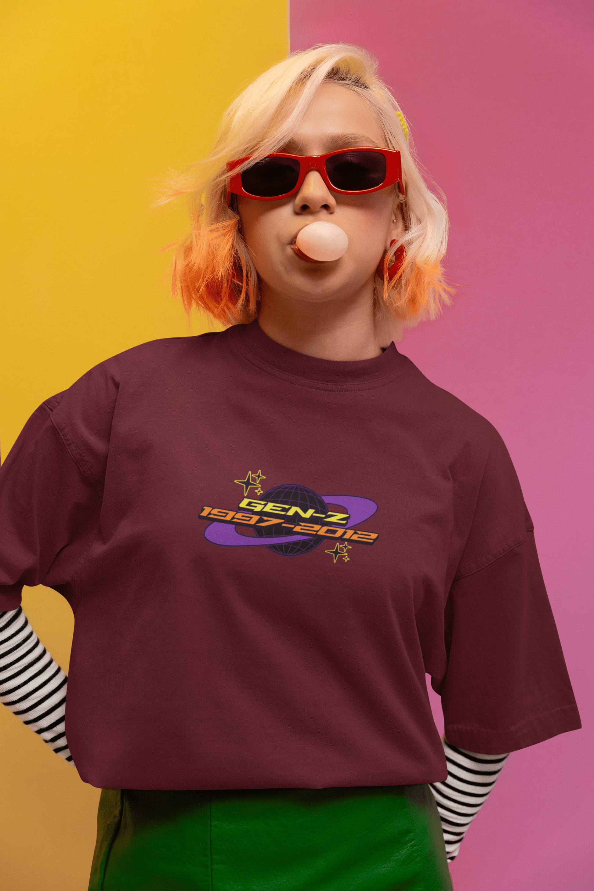 Gen - Z Unisex Oversized T-shirt - Maroon - Sewra