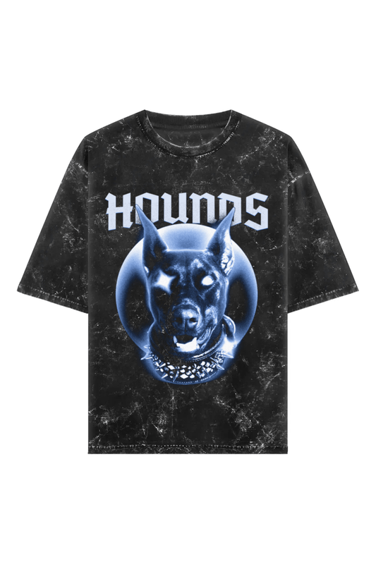 Hounds Unisex Acid Wash Oversized Tee - Black - Sewra
