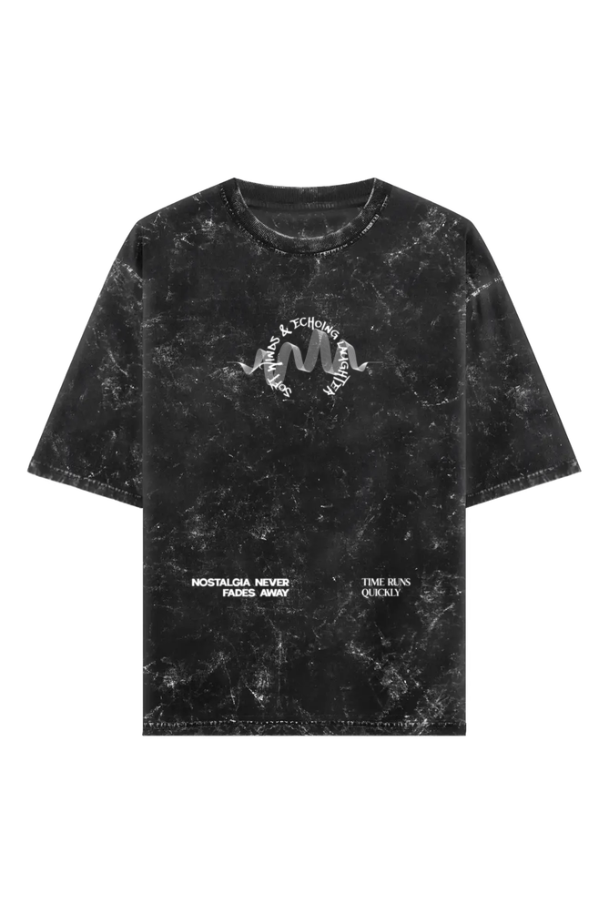 Nostalgic Unisex Acid Wash Oversized Tee - Black - Sewra