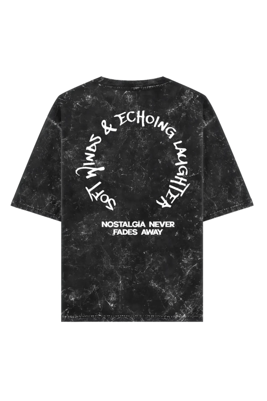 Nostalgic Unisex Acid Wash Oversized Tee - Black - Sewra