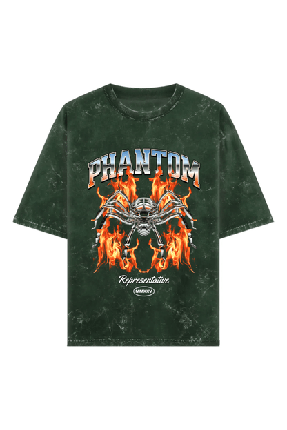Phantom Unisex Acid Wash Oversized Tee - Olive Green - Sewra