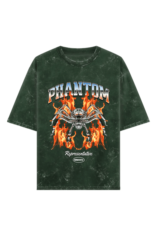 Phantom Unisex Acid Wash Oversized Tee - Olive Green - Sewra