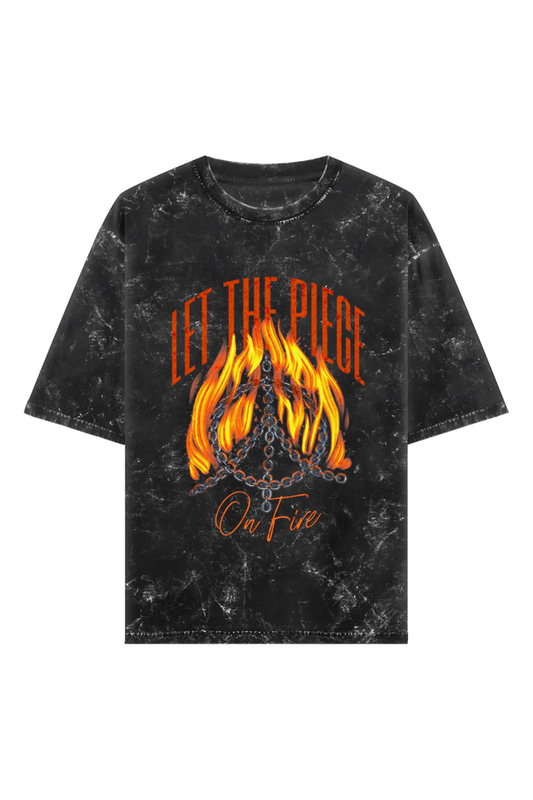 Piece on Fire Unisex Acid Wash Oversized Tee - Black - Sewra
