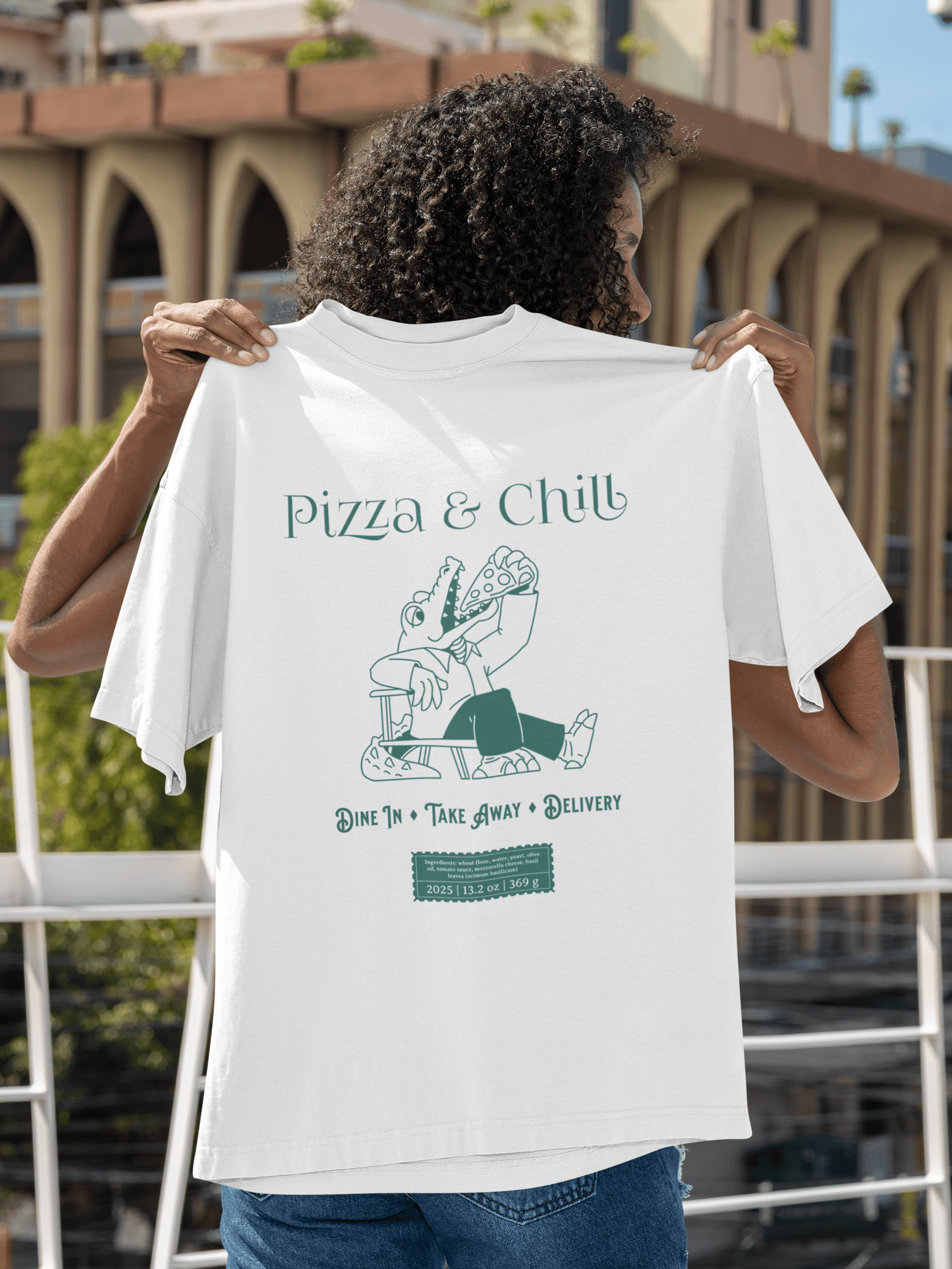 Pizza & Chill Unisex Oversized T-Shirt - White - Sewra