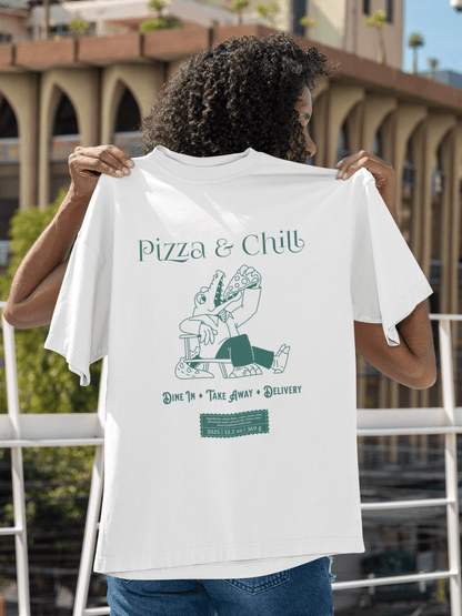 Pizza & Chill Unisex Oversized T-Shirt - White - Sewra