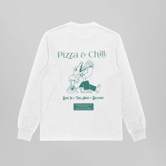 Pizza & Chill Unisex Sweatshirt - White - Sewra