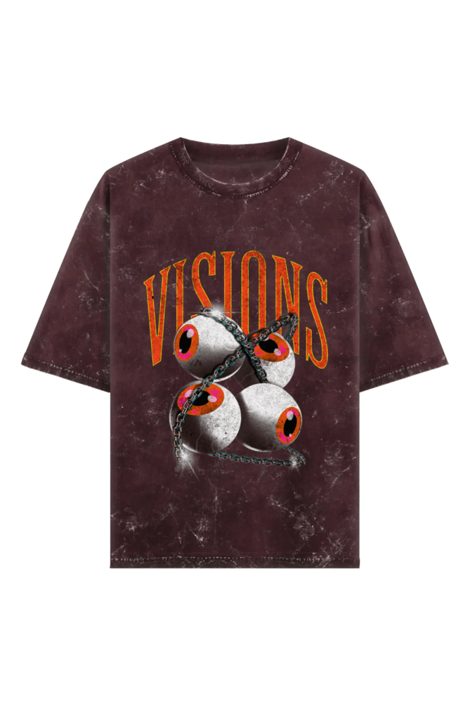 Visions Unisex Acid Wash Oversized Tee - Maroon - Sewra