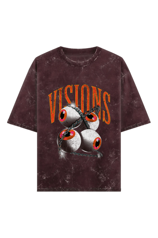 Visions Unisex Acid Wash Oversized Tee - Maroon - Sewra