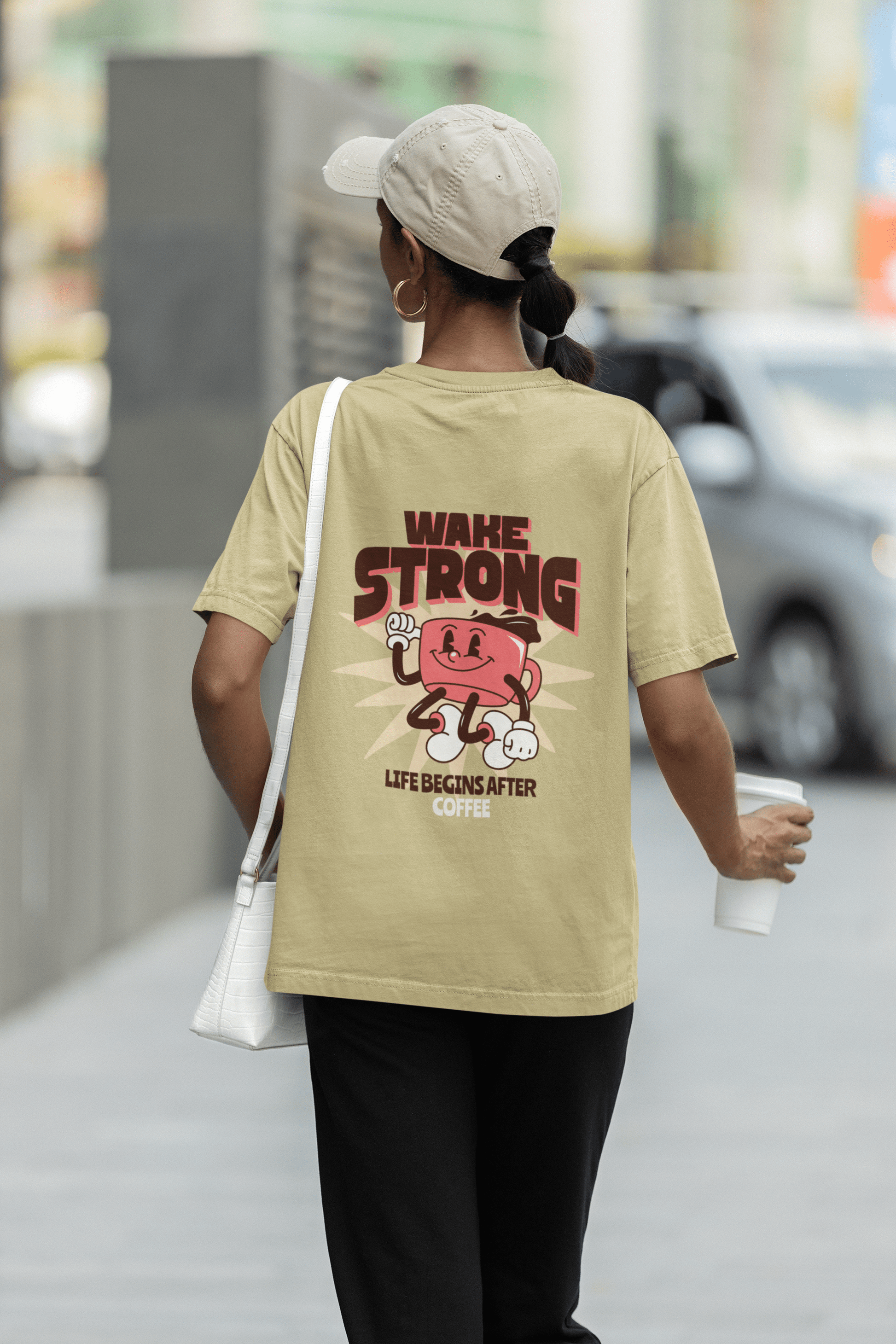 Wake Strong Unisex Oversized T-Shirt - Beige - Sewra